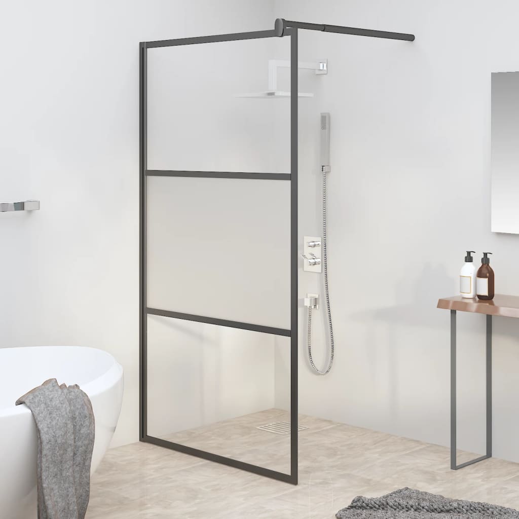 Inloopdouchewand 115x195 cm halfmat ESG-glas zwart is nu te koop bij PeponiXL, paradijselijk wonen!