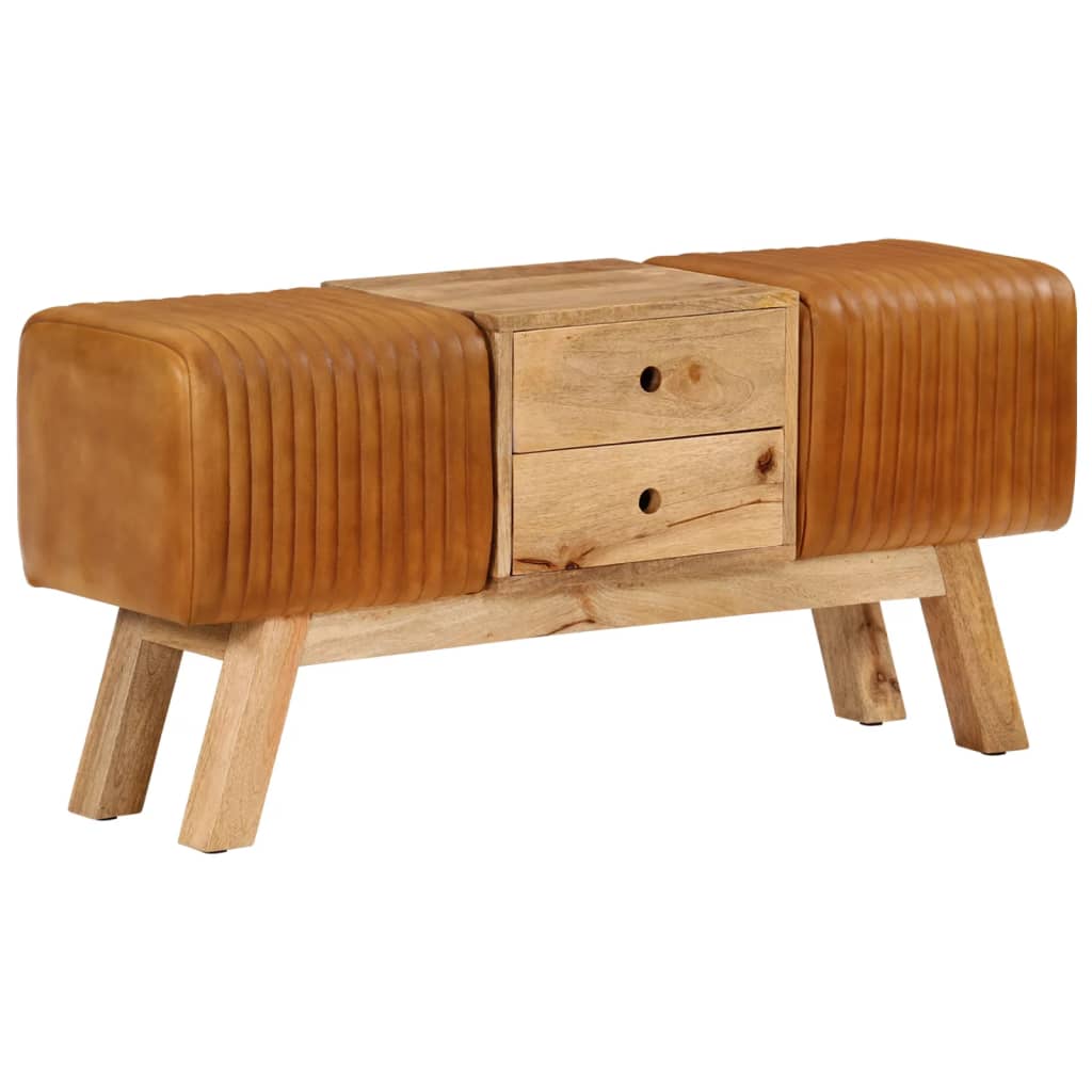 Bankje turnbok 107 cm echt geitenleer massief mangohout bruin is nu te koop bij PeponiXL, paradijselijk wonen!