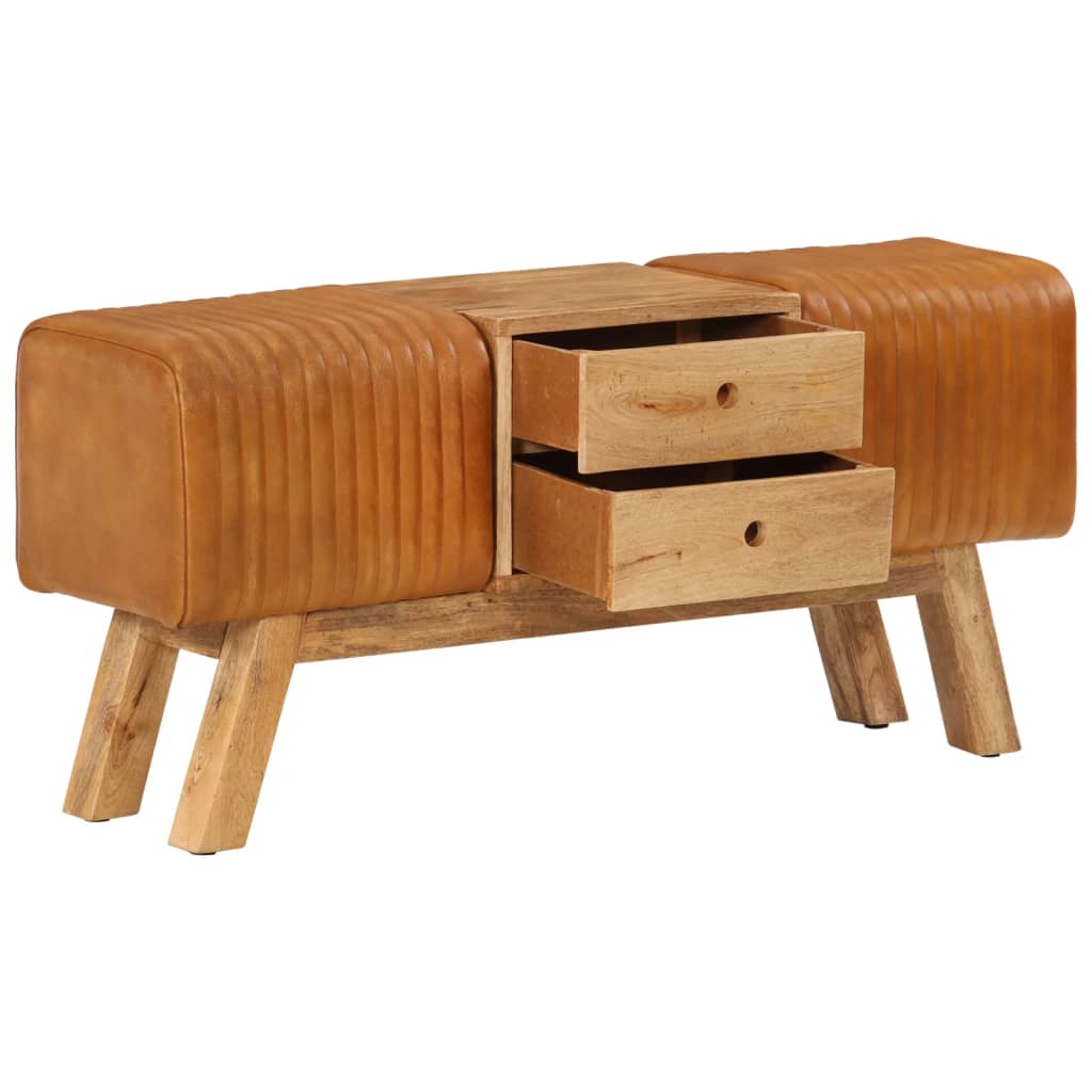 Bankje turnbok 107 cm echt geitenleer massief mangohout bruin is nu te koop bij PeponiXL, paradijselijk wonen!