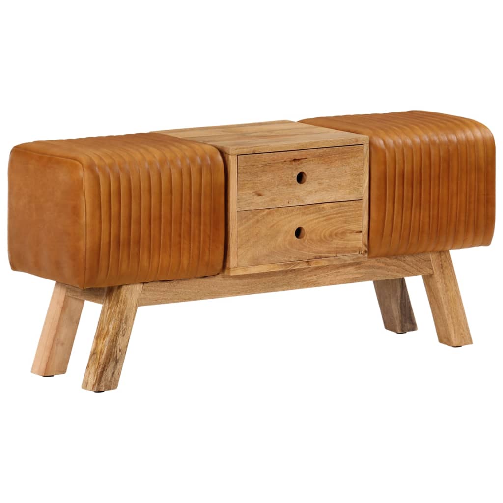 Bankje turnbok 107 cm echt geitenleer massief mangohout bruin is nu te koop bij PeponiXL, paradijselijk wonen!