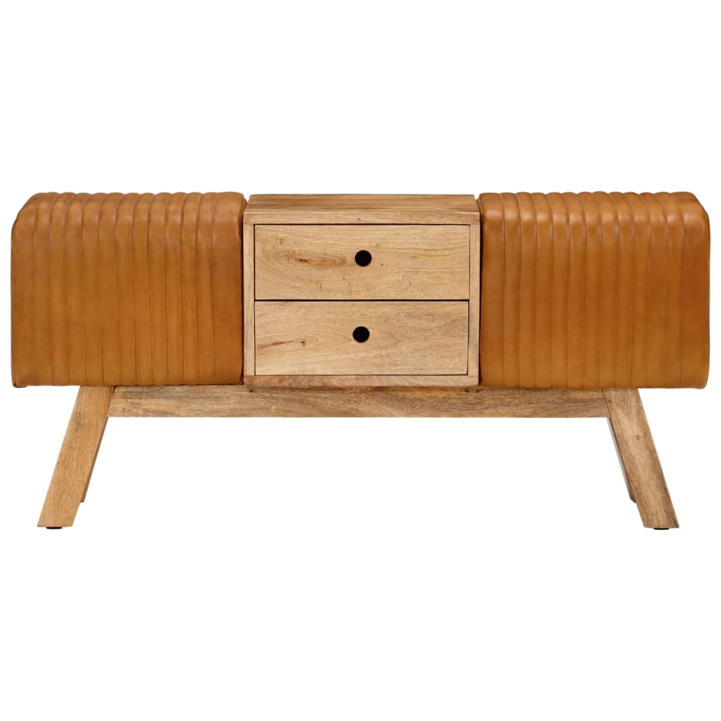 Bankje turnbok 107 cm echt geitenleer massief mangohout bruin is nu te koop bij PeponiXL, paradijselijk wonen!