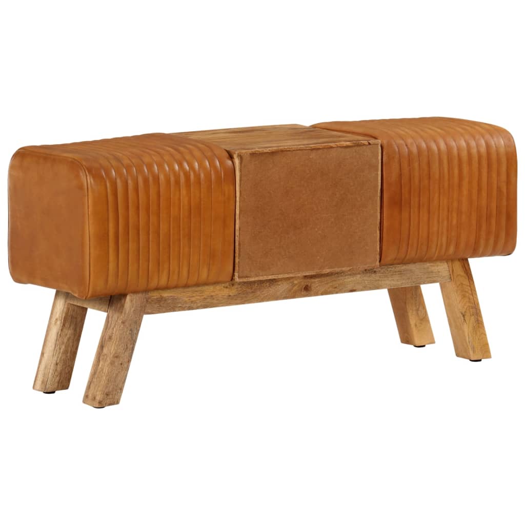 Bankje turnbok 107 cm echt geitenleer massief mangohout bruin is nu te koop bij PeponiXL, paradijselijk wonen!