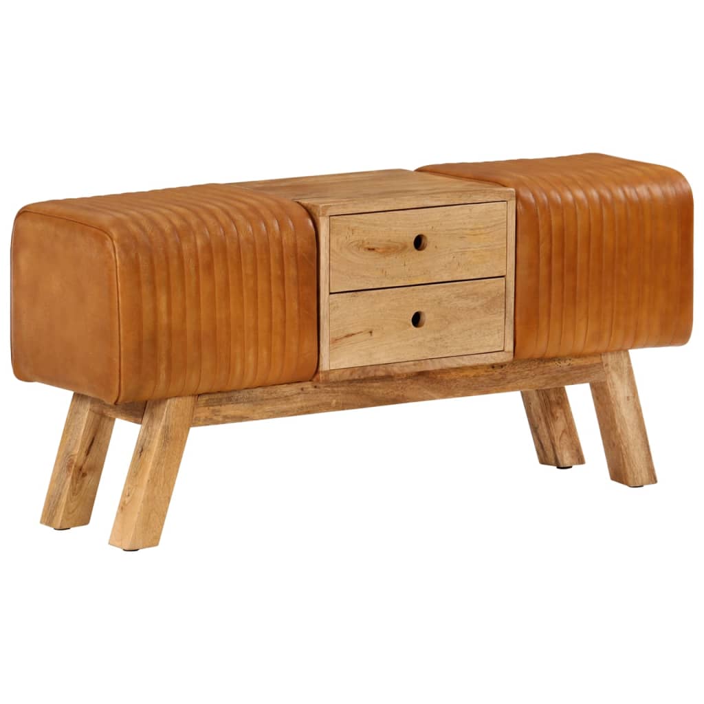 Bankje turnbok 107 cm echt geitenleer massief mangohout bruin is nu te koop bij PeponiXL, paradijselijk wonen!