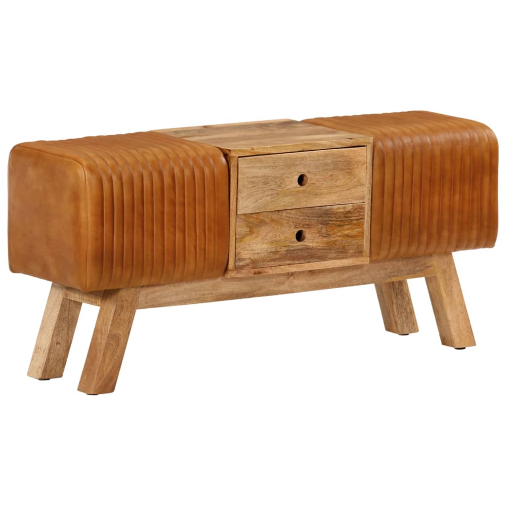 Bankje turnbok 107 cm echt geitenleer massief mangohout bruin is nu te koop bij PeponiXL, paradijselijk wonen!