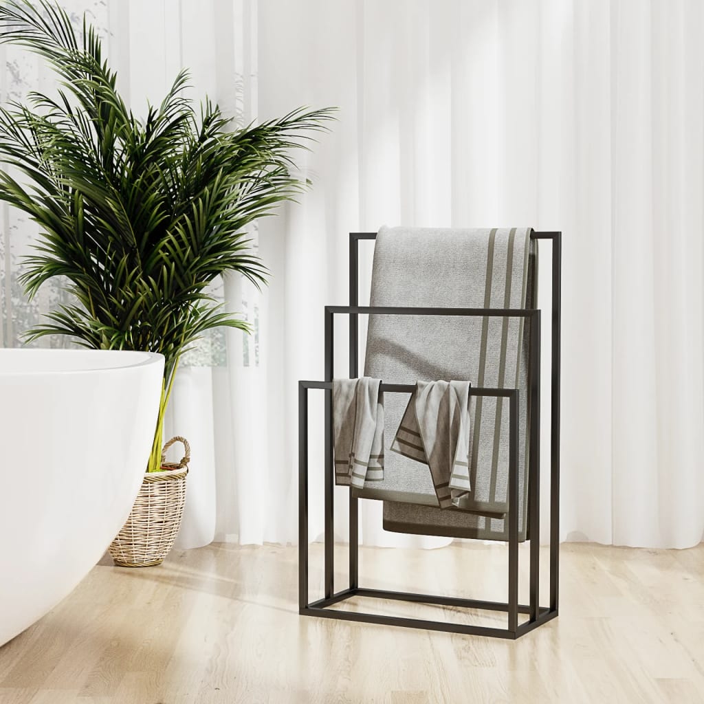Handdoekenrek vrijstaand 48x24x79 cm ijzer zwart is nu te koop bij PeponiXL, paradijselijk wonen!