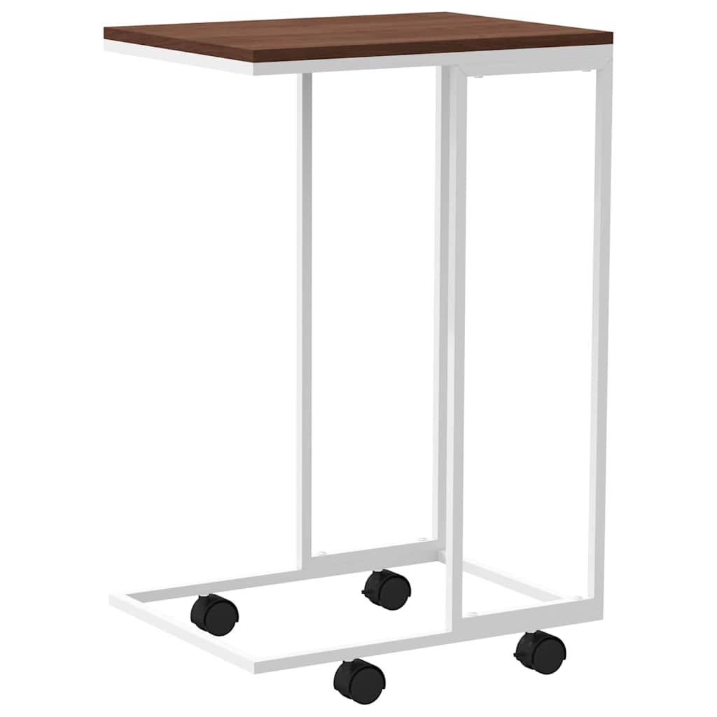 Bijzettafel met wieltjes 40x30x63,5 bewerkt hout wit en bruin is nu te koop bij PeponiXL, paradijselijk wonen!