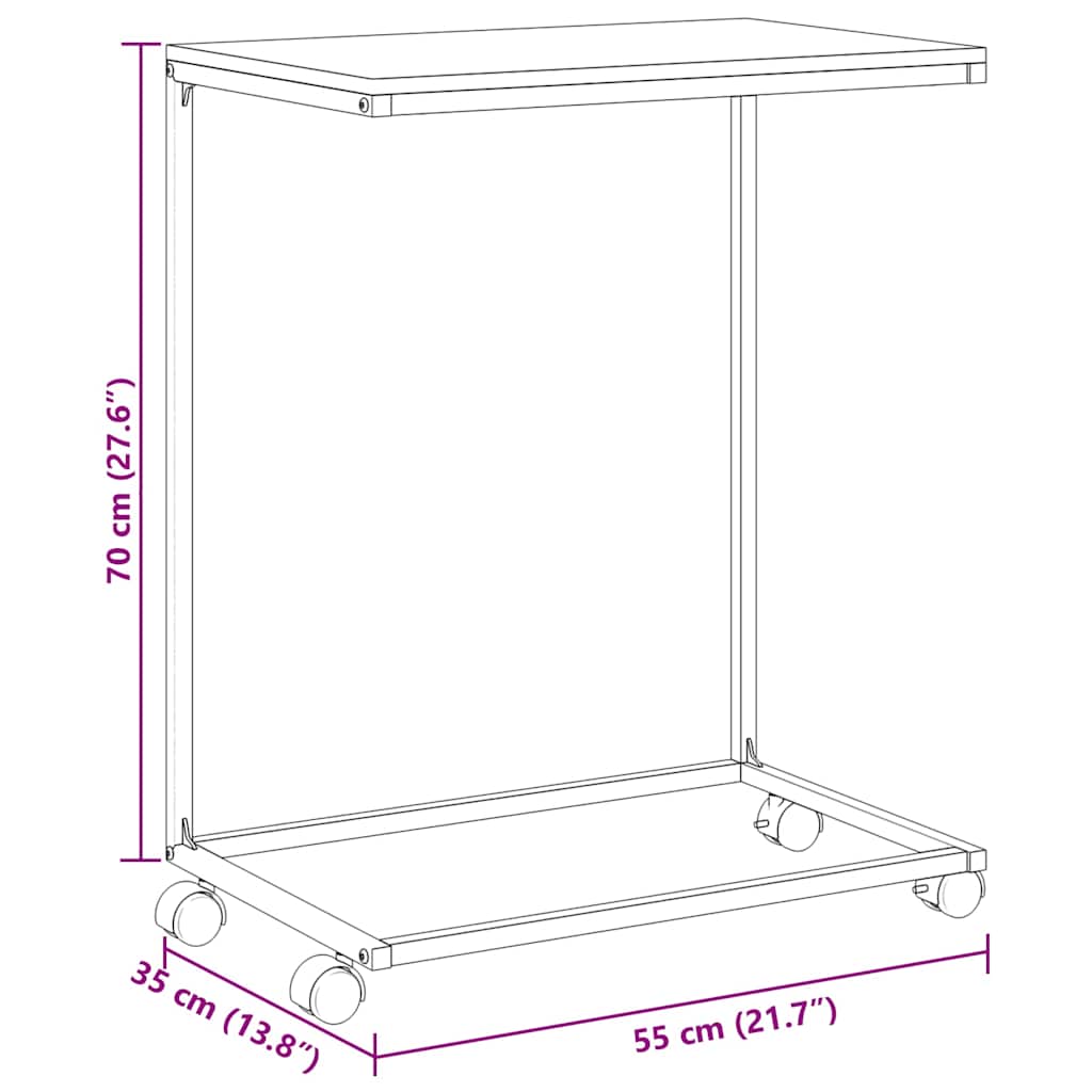 Bijzettafel met wieltjes 55x35x70 cm bewerkt hout zwart is nu te koop bij PeponiXL, paradijselijk wonen!