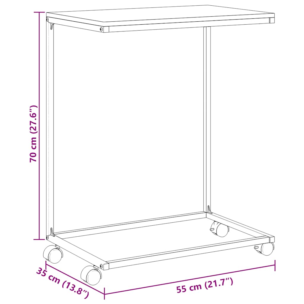 Bijzettafel met wieltjes 55x35x70 cm bewerkt hout wit is nu te koop bij PeponiXL, paradijselijk wonen!