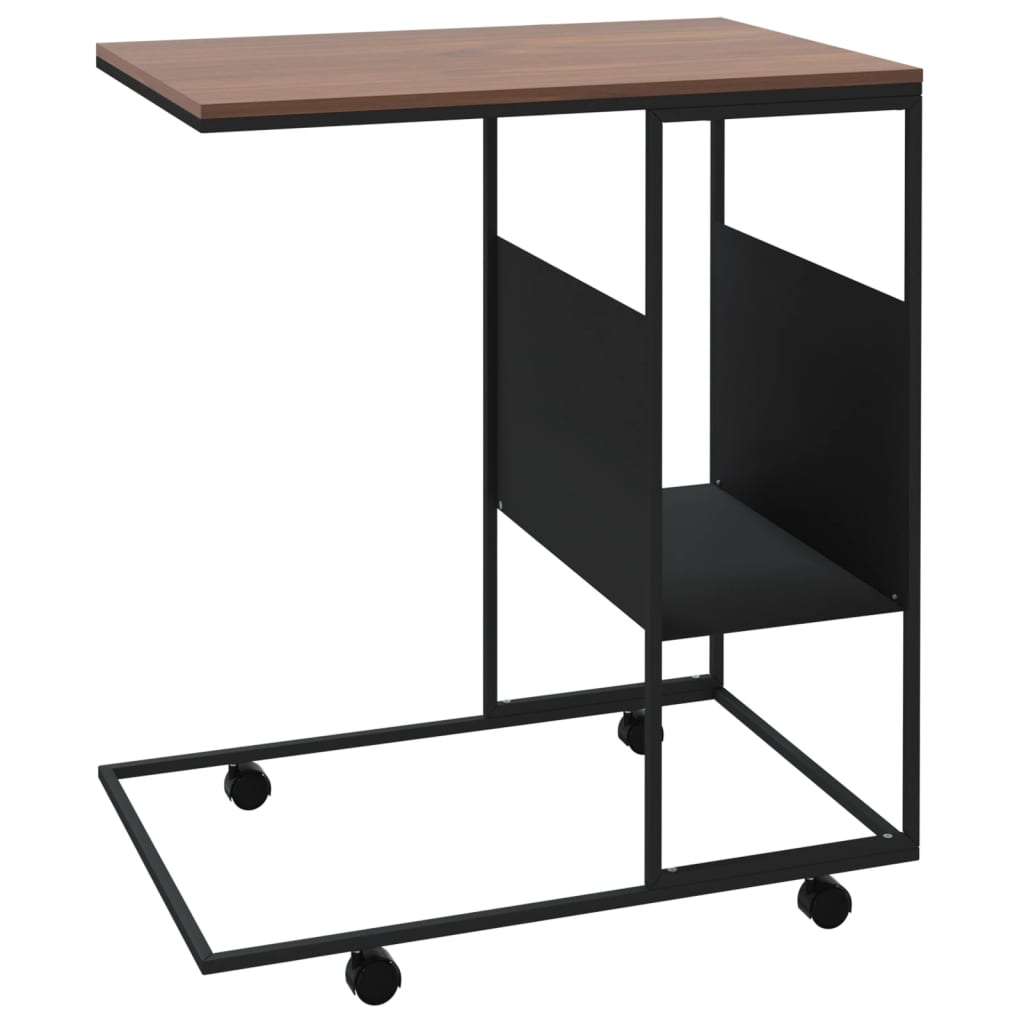 Bijzettafel met wieltjes 55x36x63,5 cm bewerkt hout zwart is nu te koop bij PeponiXL, paradijselijk wonen!