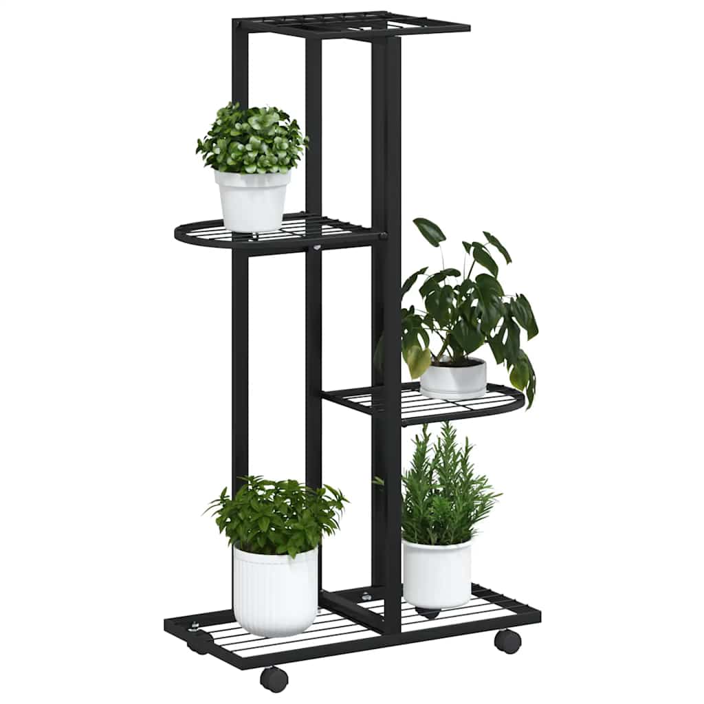 Bloemenstandaard met wielen 4-laags 44x23x80 cm ijzer zwart is nu te koop bij PeponiXL, paradijselijk wonen!