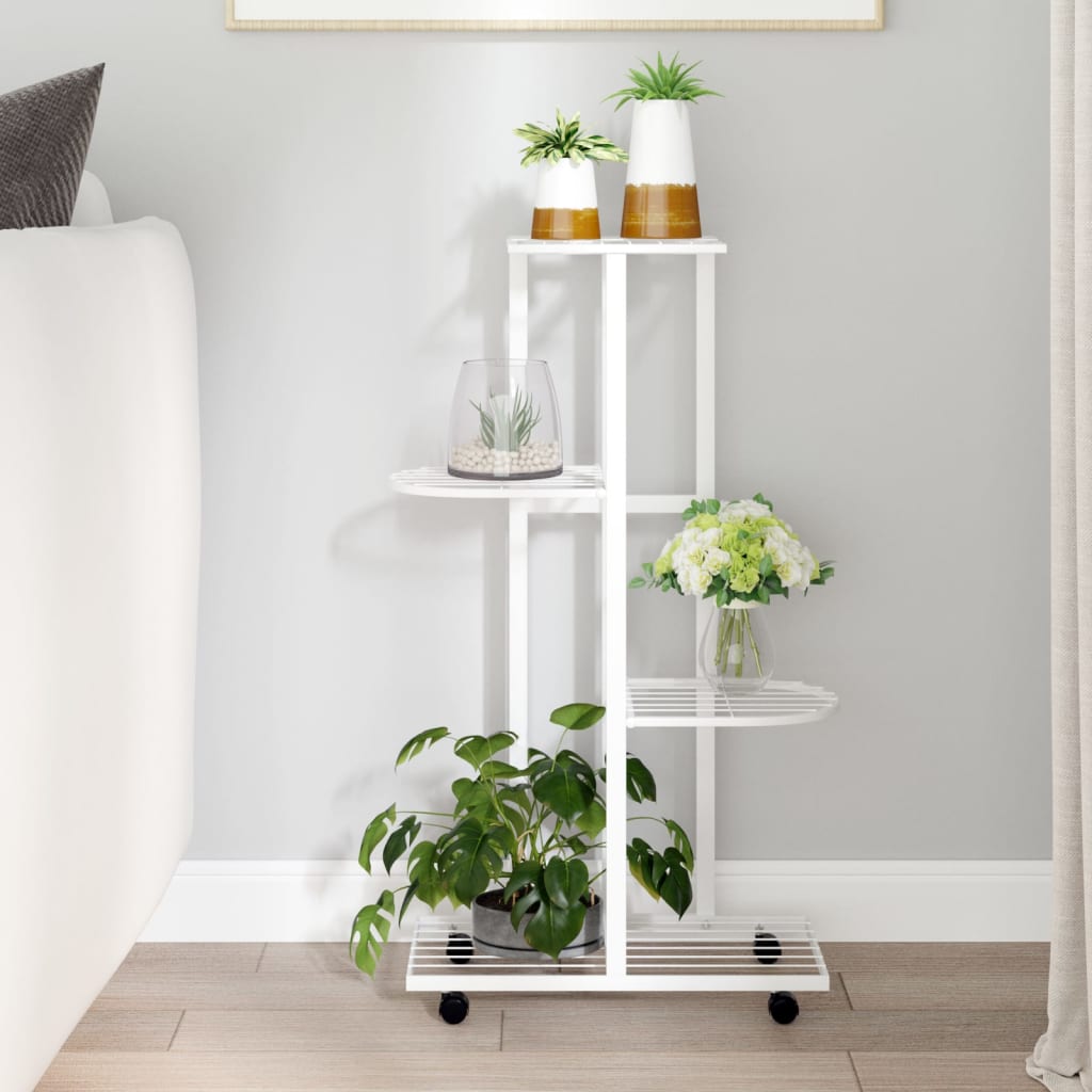 Bloemenstandaard met wielen 4-laags 44x23x80 cm ijzer wit is nu te koop bij PeponiXL, paradijselijk wonen!