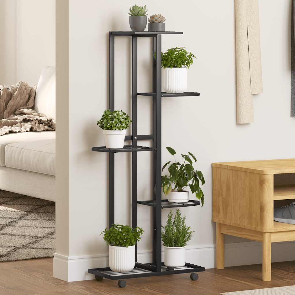 Bloemenstandaard met wielen 5-laags 44x23x100 cm ijzer zwart is nu te koop bij PeponiXL, paradijselijk wonen!
