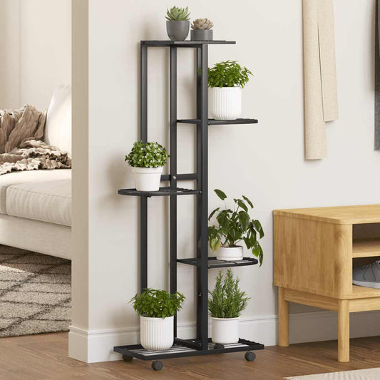 Bloemenstandaard met wielen 5-laags 44x23x100 cm ijzer zwart is nu te koop bij PeponiXL, paradijselijk wonen!