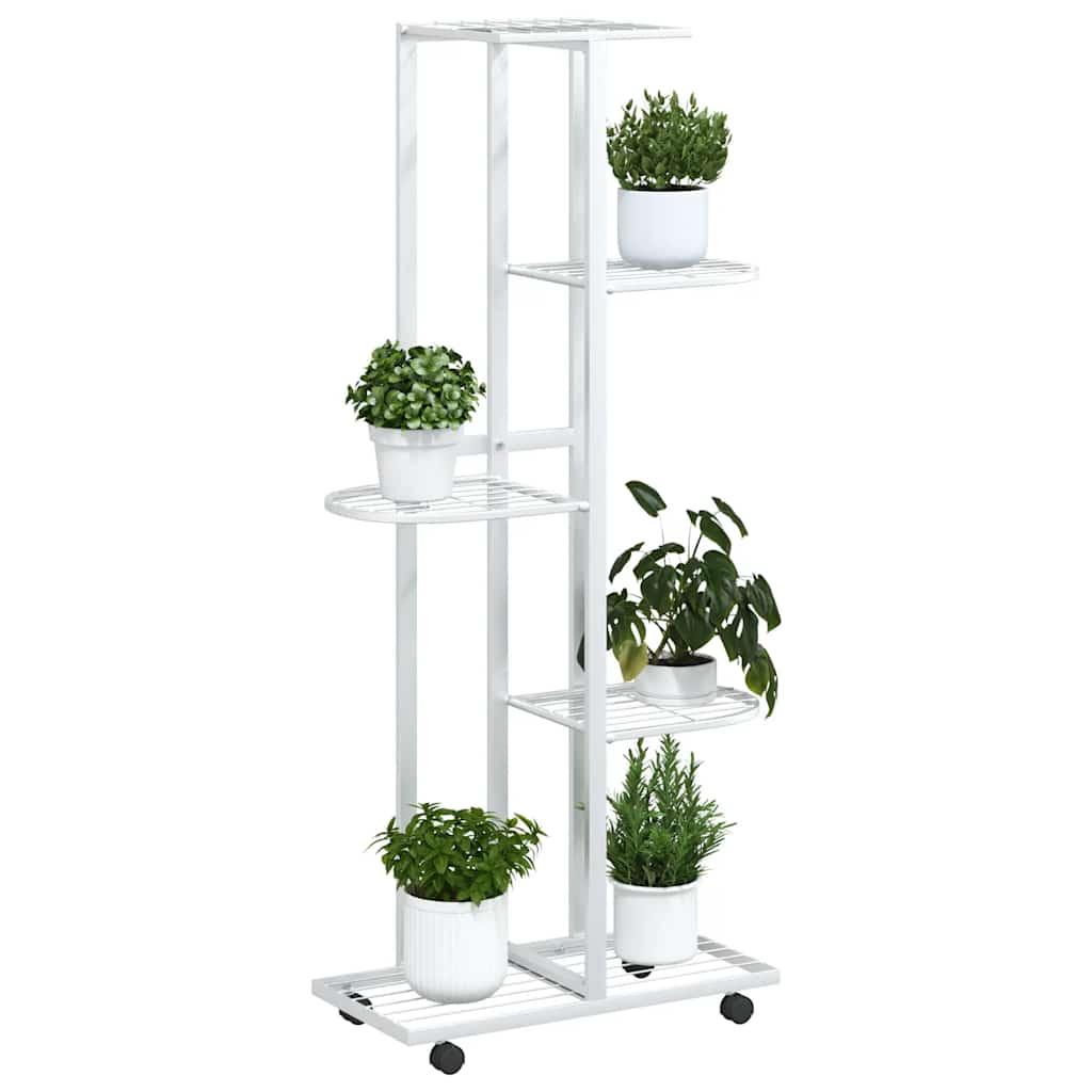 Bloemenstandaard met wielen 5-laags 44x23x100 cm ijzer wit is nu te koop bij PeponiXL, paradijselijk wonen!
