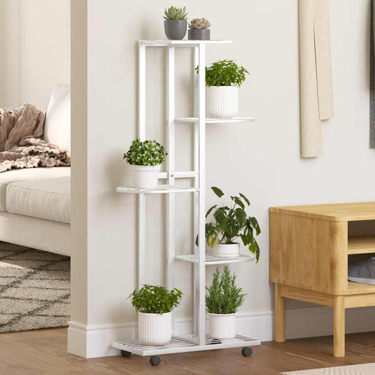 Bloemenstandaard met wielen 5-laags 44x23x100 cm ijzer wit is nu te koop bij PeponiXL, paradijselijk wonen!