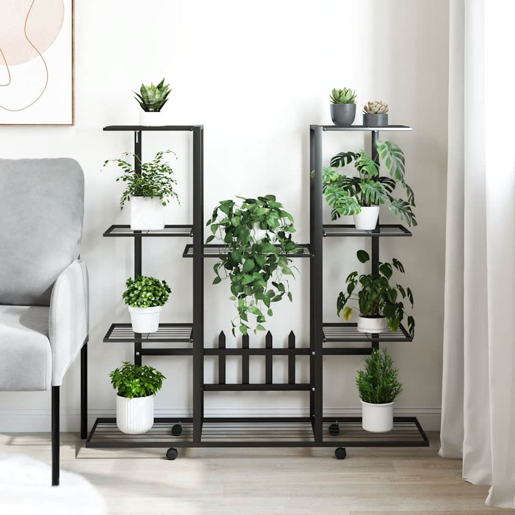 Bloemenstandaard met wielen 94,5x24,5x91,5 cm ijzer zwart is nu te koop bij PeponiXL, paradijselijk wonen!