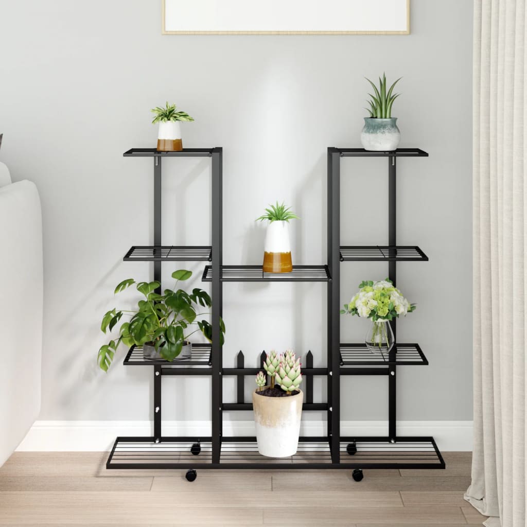 Bloemenstandaard met wielen 94,5x24,5x91,5 cm ijzer zwart is nu te koop bij PeponiXL, paradijselijk wonen!