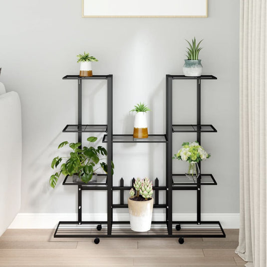 Bloemenstandaard met wielen 94,5x24,5x91,5 cm ijzer zwart is nu te koop bij PeponiXL, paradijselijk wonen!
