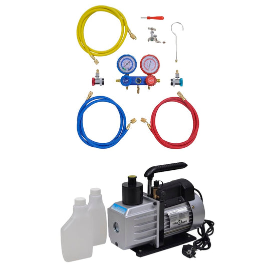 Vacuümpomp 50 L/min met 2-voudige manometerset is nu te koop bij PeponiXL, paradijselijk wonen!