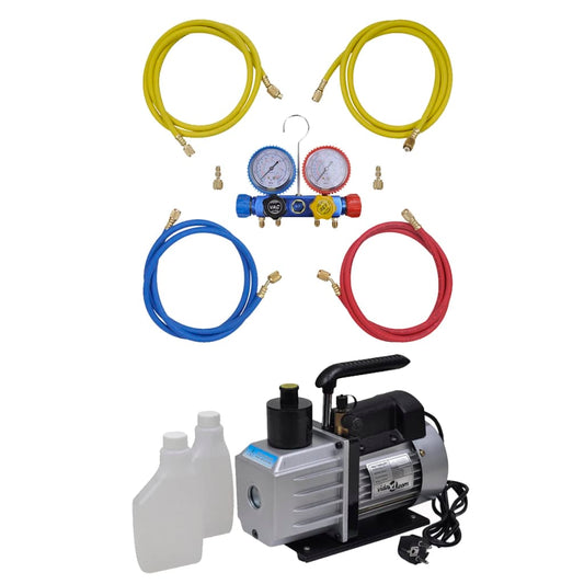 Vacuümpomp 50 L/min met 4-voudige manometerset is nu te koop bij PeponiXL, paradijselijk wonen!