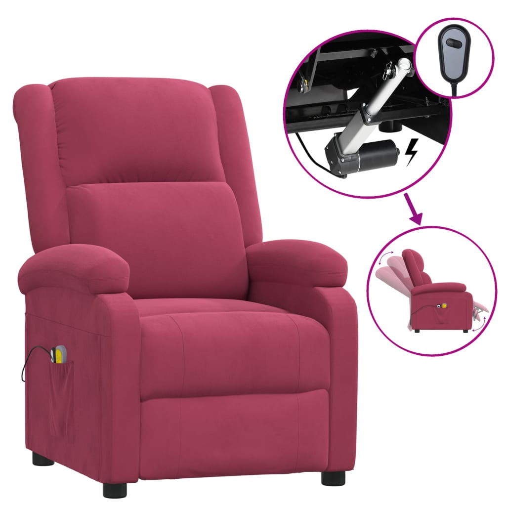 Massagestoel elektrisch fluweel wijnrood is nu te koop bij PeponiXL, paradijselijk wonen!