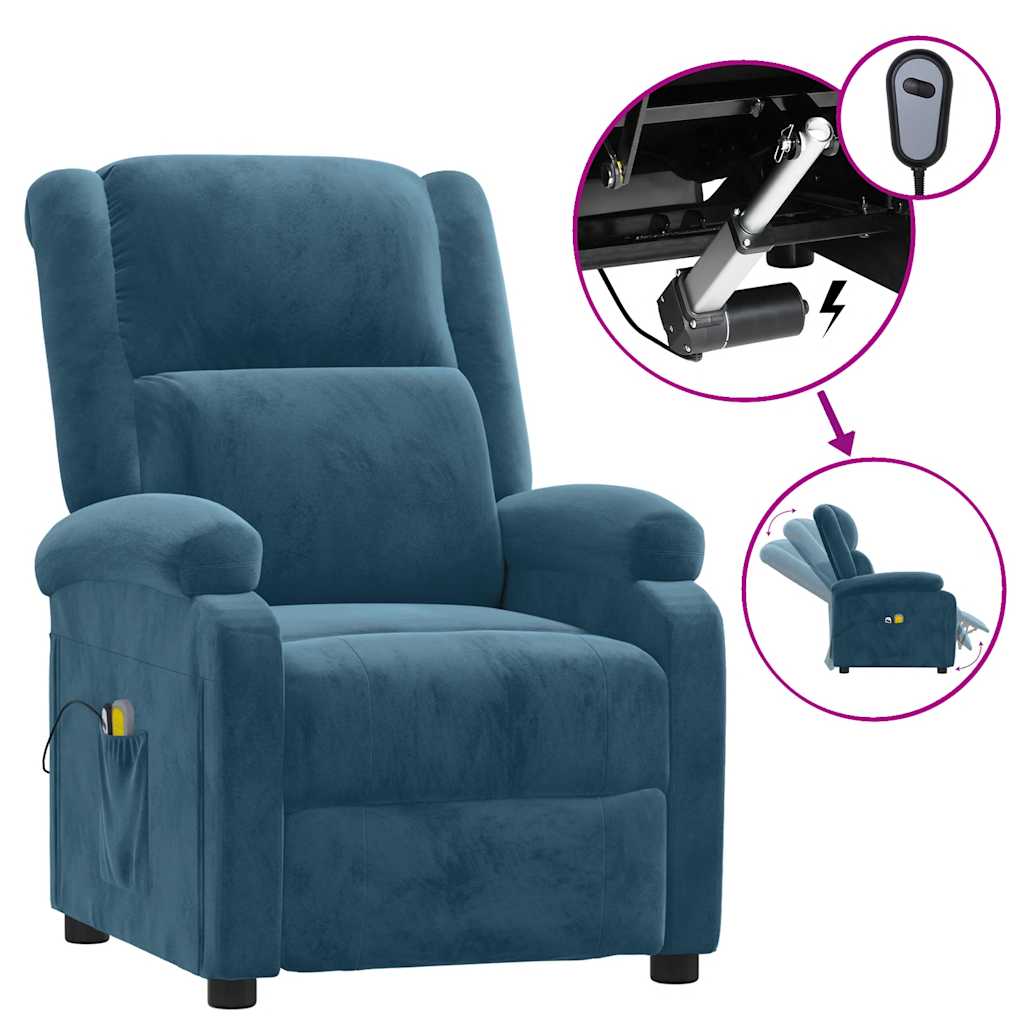 Massagestoel elektrisch verstelbaar fluweel blauw