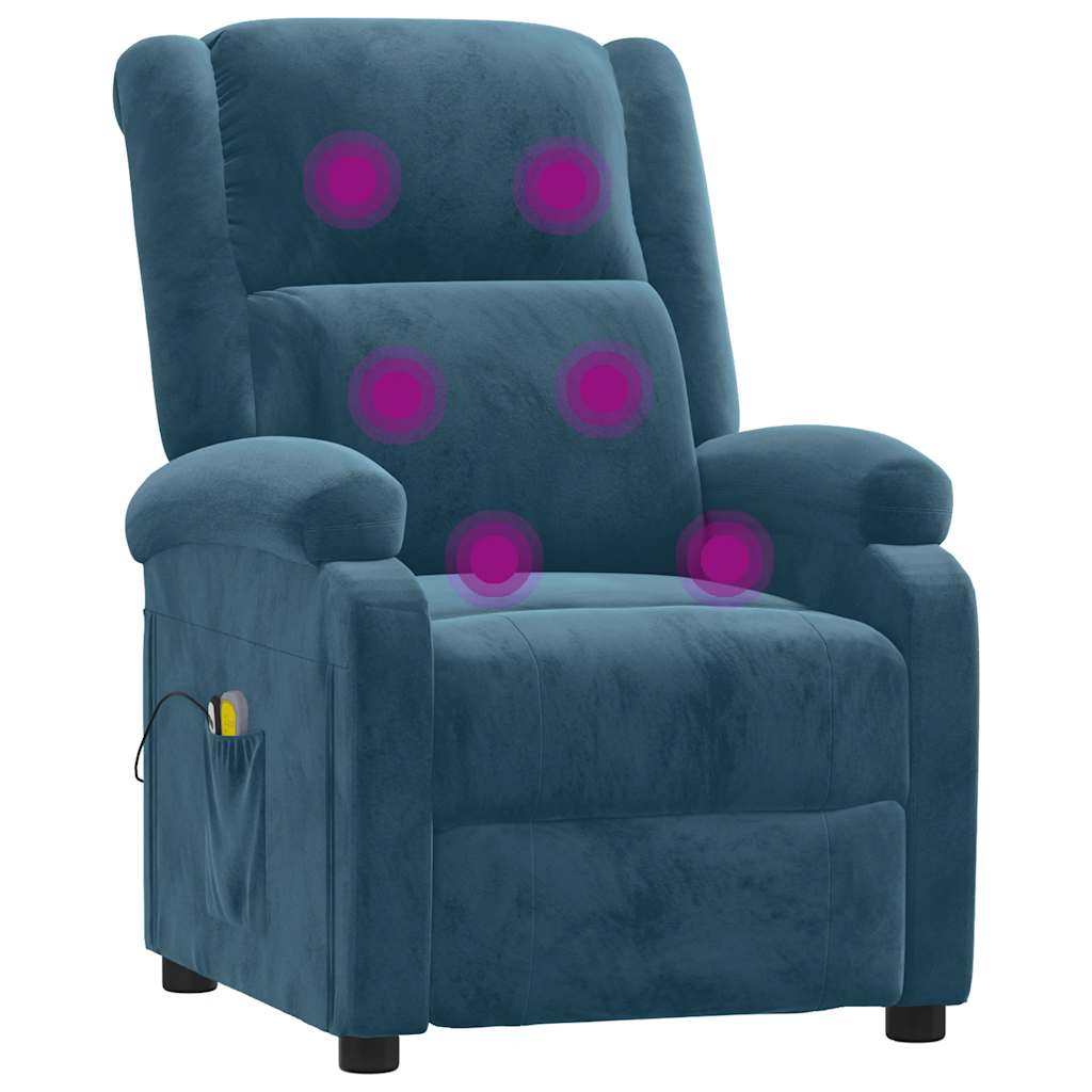 Massagestoel elektrisch verstelbaar fluweel blauw