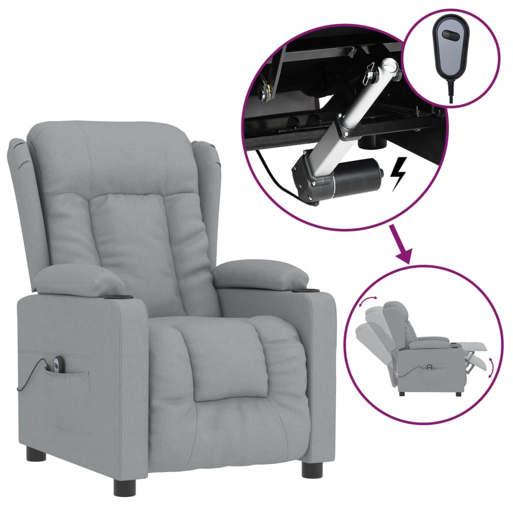 Fauteuil elektrisch verstelbaar stof lichtgrijs is nu te koop bij PeponiXL, paradijselijk wonen!