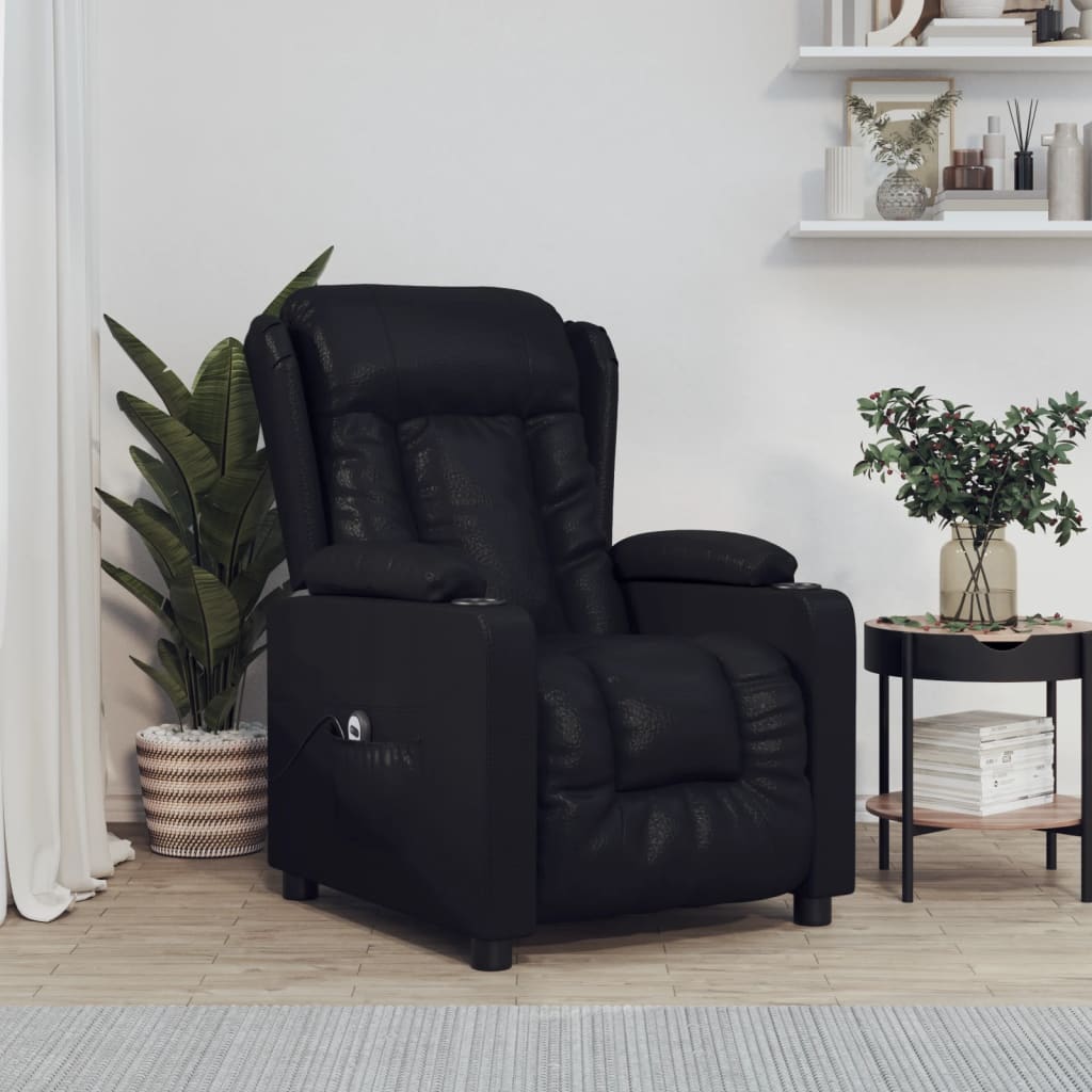 Fauteuil elektrisch verstelbaar kunstleer zwart is nu te koop bij PeponiXL, paradijselijk wonen!