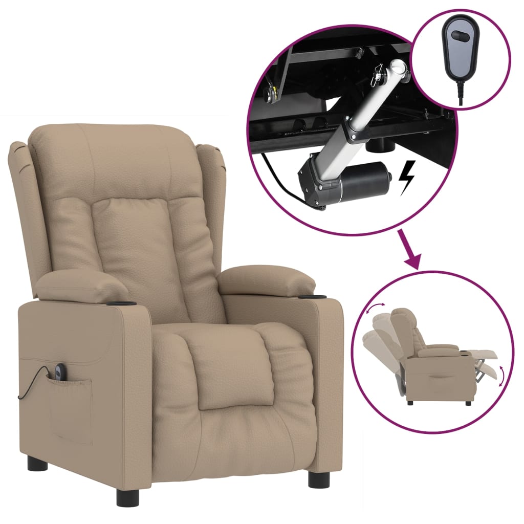 Fauteuil verstelbaar elektrisch kunstleer cappuccinokleurig is nu te koop bij PeponiXL, paradijselijk wonen!