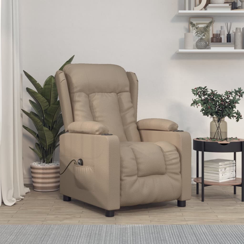 Fauteuil verstelbaar elektrisch kunstleer cappuccinokleurig is nu te koop bij PeponiXL, paradijselijk wonen!