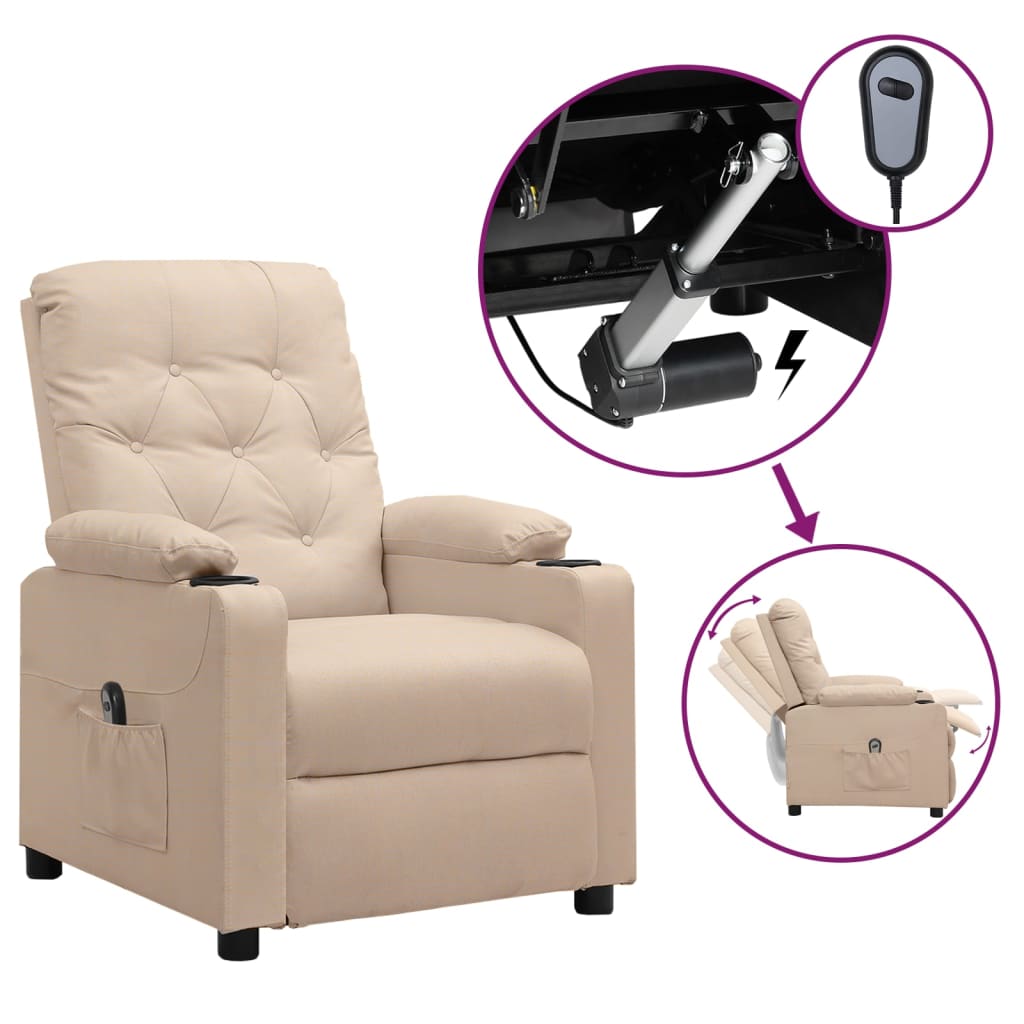 Fauteuil verstelbaar elektrisch stof crèmekleurig is nu te koop bij PeponiXL, paradijselijk wonen!