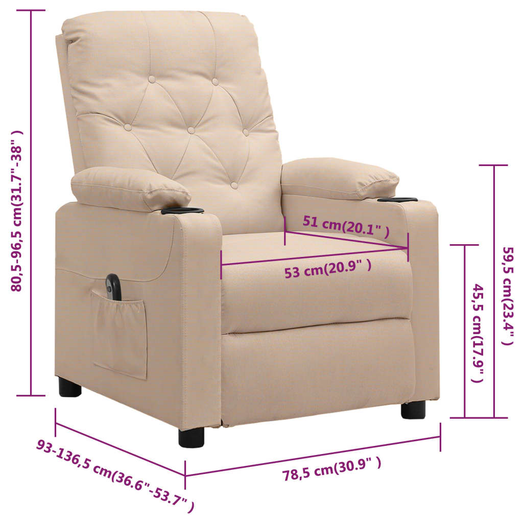 Fauteuil verstelbaar elektrisch stof crèmekleurig is nu te koop bij PeponiXL, paradijselijk wonen!