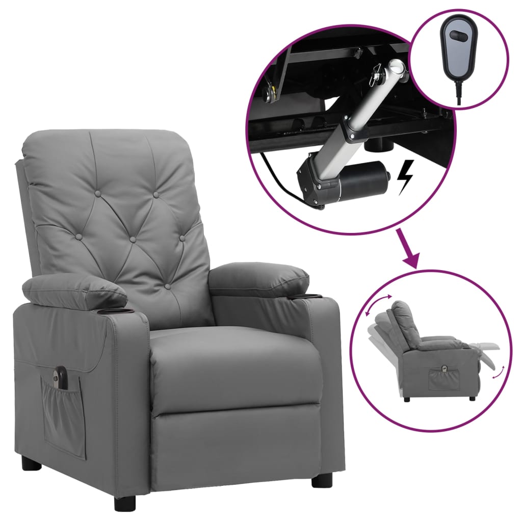 Fauteuil verstelbaar elektrisch kunstleer grijs is nu te koop bij PeponiXL, paradijselijk wonen!