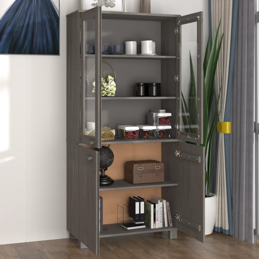Hoge kast HAMAR massief grenenhout lichtgrijs is nu te koop bij PeponiXL, paradijselijk wonen!