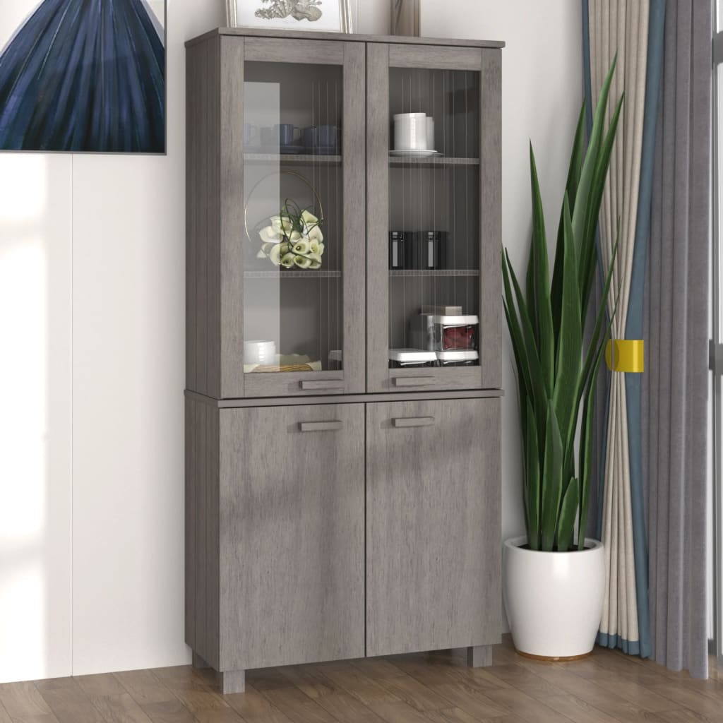Hoge kast HAMAR massief grenenhout lichtgrijs is nu te koop bij PeponiXL, paradijselijk wonen!