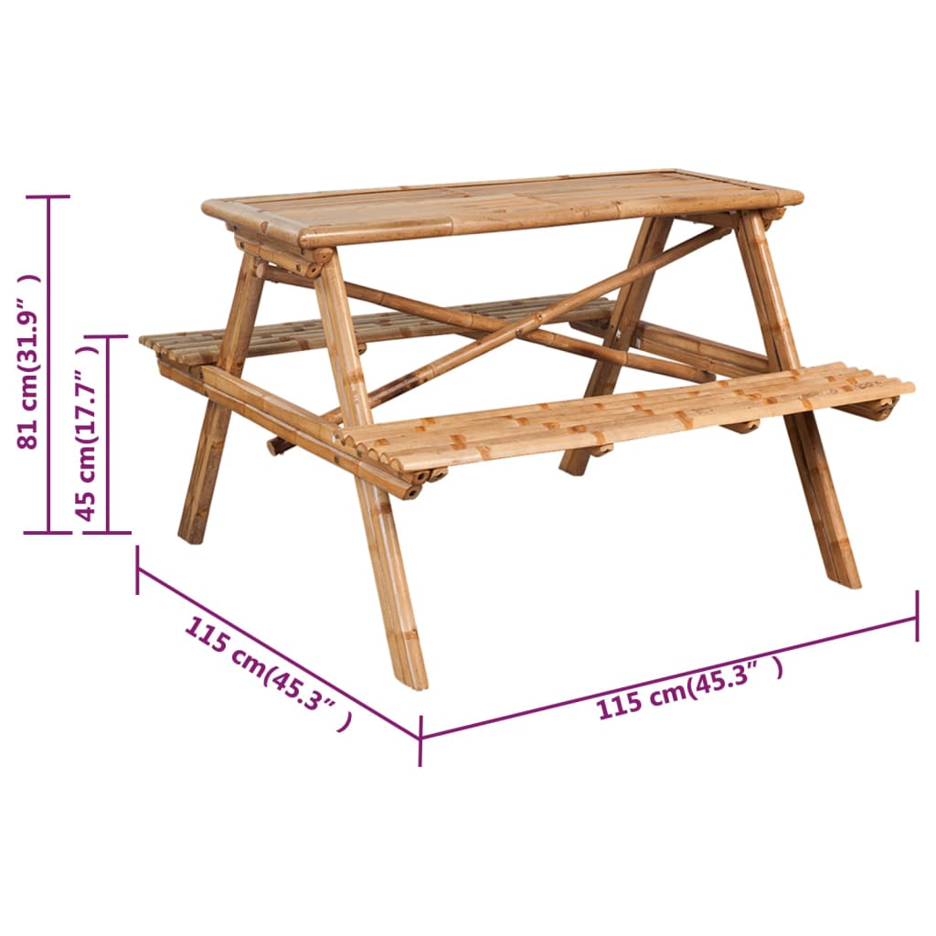 Picknicktafel 115x115x81 cm bamboe is nu te koop bij PeponiXL, paradijselijk wonen!