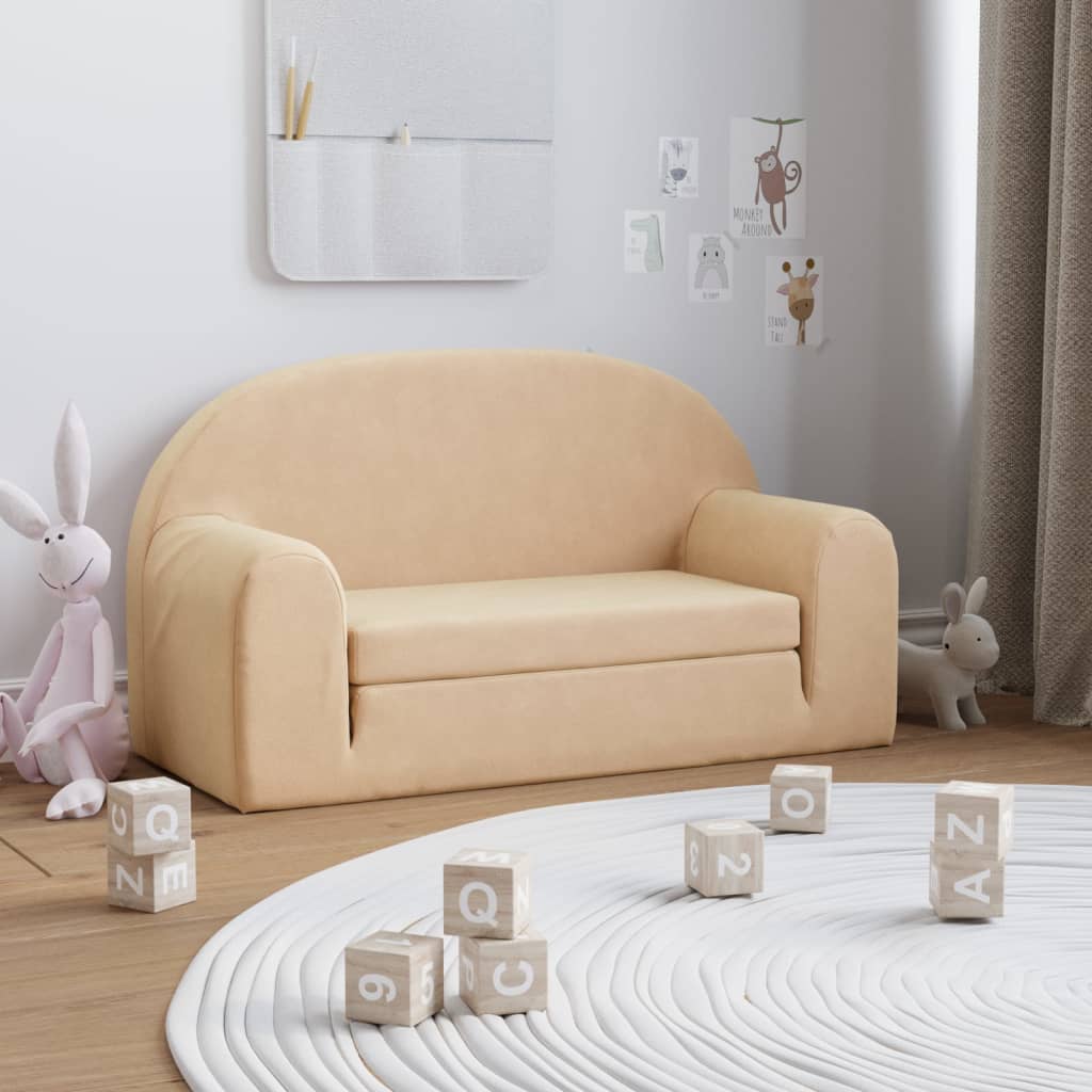 Kinderslaapbank 2-zits zacht pluche crèmekleurig is nu te koop bij PeponiXL, paradijselijk wonen!