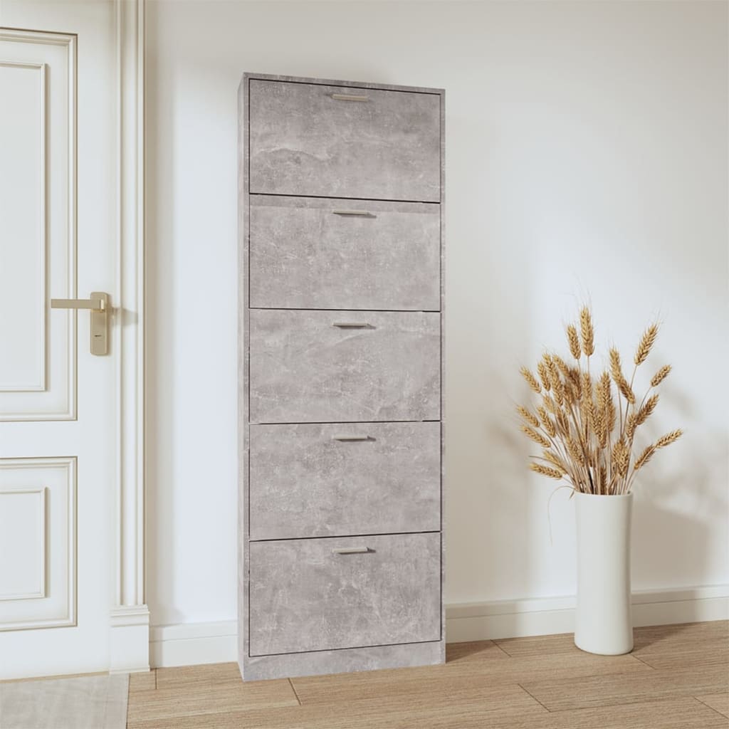 Schoenenkast 59x17x169 cm bewerkt hout betongrijs is nu te koop bij PeponiXL, paradijselijk wonen!