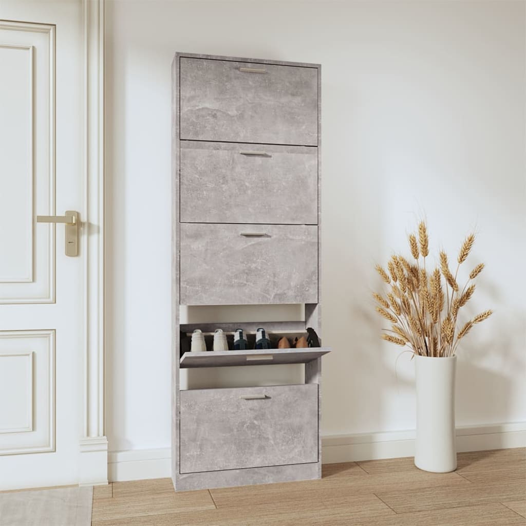 Schoenenkast 59x17x169 cm bewerkt hout betongrijs is nu te koop bij PeponiXL, paradijselijk wonen!