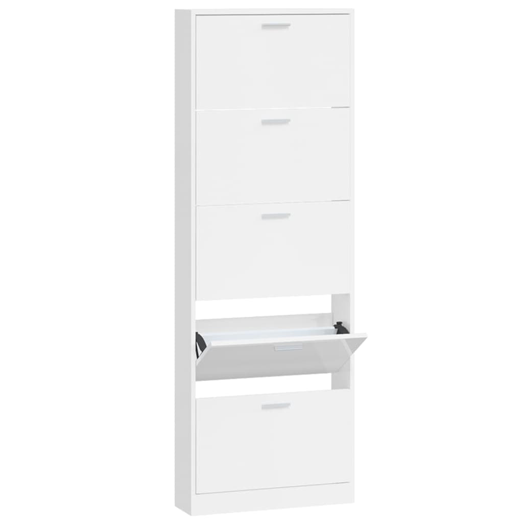 Schoenenkast 59x17x169 cm bewerkt hout hoogglans wit is nu te koop bij PeponiXL, paradijselijk wonen!