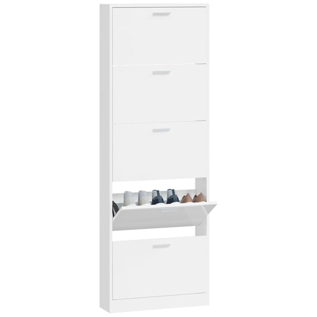 Schoenenkast 59x17x169 cm bewerkt hout hoogglans wit is nu te koop bij PeponiXL, paradijselijk wonen!