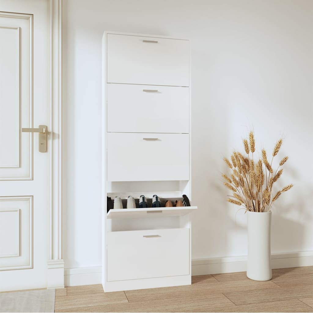 Schoenenkast 59x17x169 cm bewerkt hout hoogglans wit is nu te koop bij PeponiXL, paradijselijk wonen!