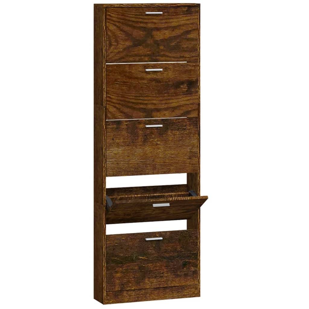 Schoenenkast 59x17x169 cm bewerkt hout gerookt eikenkleurig is nu te koop bij PeponiXL, paradijselijk wonen!