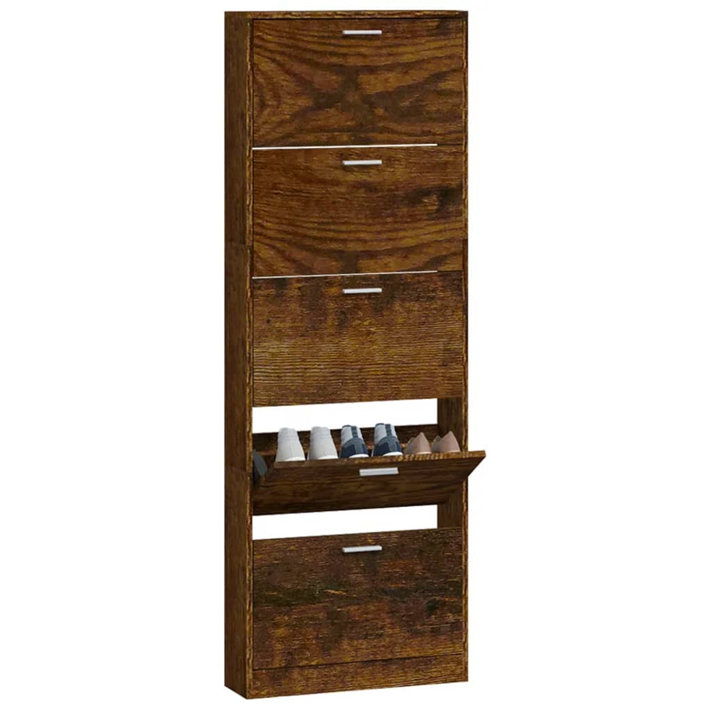 Schoenenkast 59x17x169 cm bewerkt hout gerookt eikenkleurig is nu te koop bij PeponiXL, paradijselijk wonen!