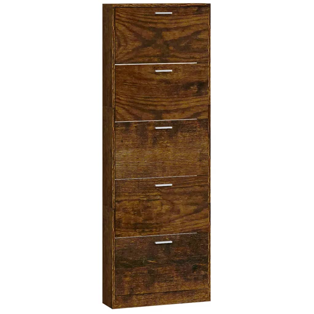 Schoenenkast 59x17x169 cm bewerkt hout gerookt eikenkleurig is nu te koop bij PeponiXL, paradijselijk wonen!