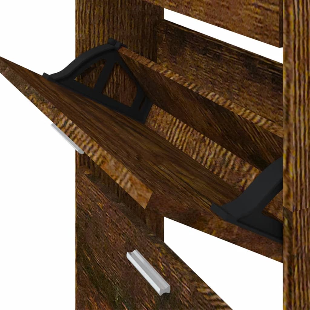 Schoenenkast 59x17x169 cm bewerkt hout gerookt eikenkleurig is nu te koop bij PeponiXL, paradijselijk wonen!