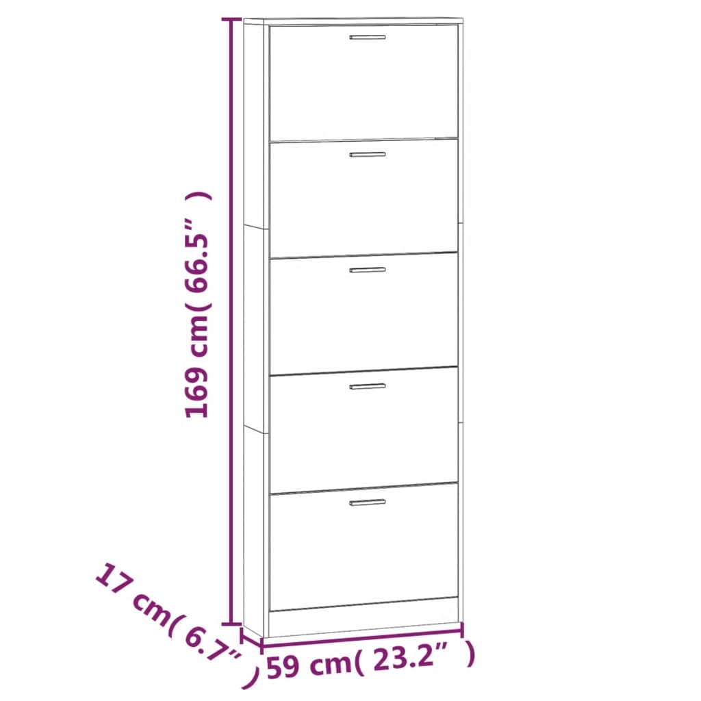 Schoenenkast 59x17x169 cm bewerkt hout gerookt eikenkleurig is nu te koop bij PeponiXL, paradijselijk wonen!