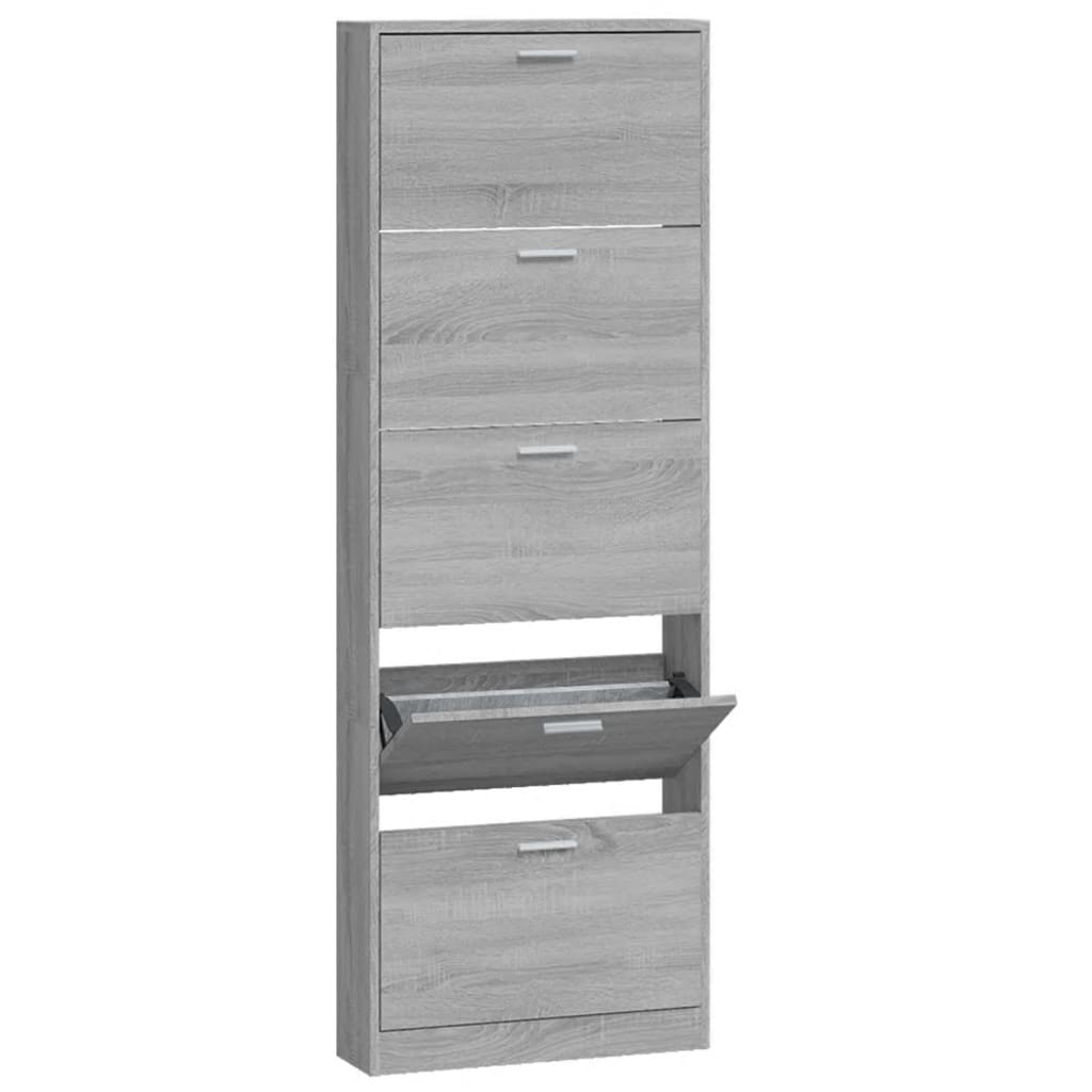 Schoenenkast 59x17x169 cm bewerkt hout grijs sonoma eikenkleur is nu te koop bij PeponiXL, paradijselijk wonen!