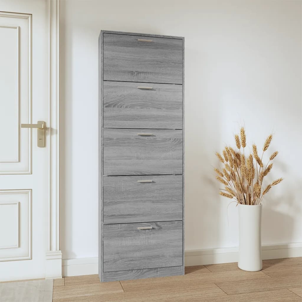 Schoenenkast 59x17x169 cm bewerkt hout grijs sonoma eikenkleur is nu te koop bij PeponiXL, paradijselijk wonen!